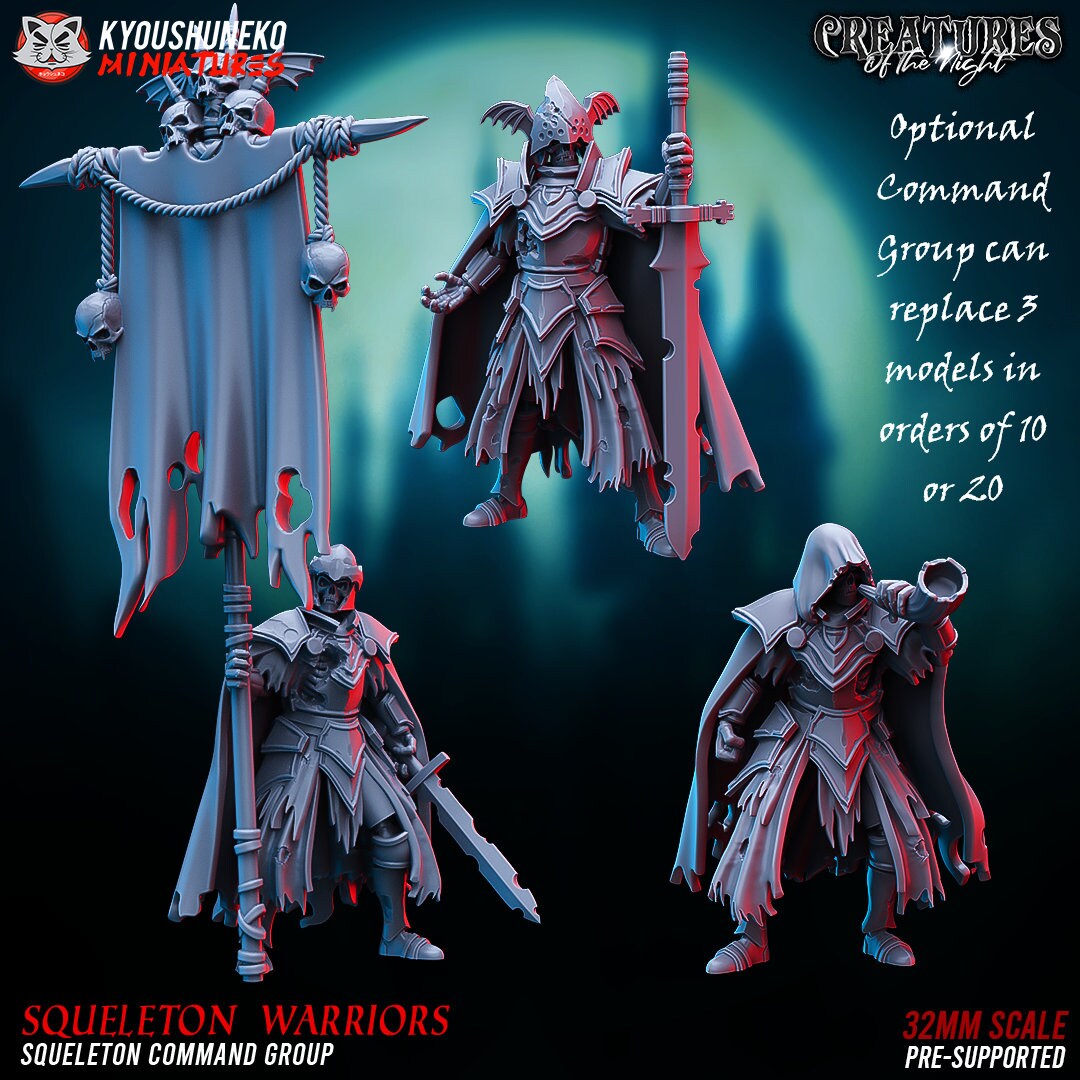 Skeleton Swordsmen | Undead | Resin 3D Printed Miniatures | Kyoushuneko | Table Top Gaming | RPG | D&D | Pathfinder