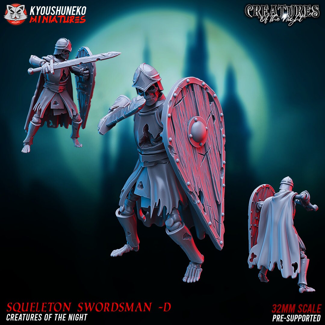 Skeleton Swordsmen | Undead | Resin 3D Printed Miniatures | Kyoushuneko | Table Top Gaming | RPG | D&D | Pathfinder