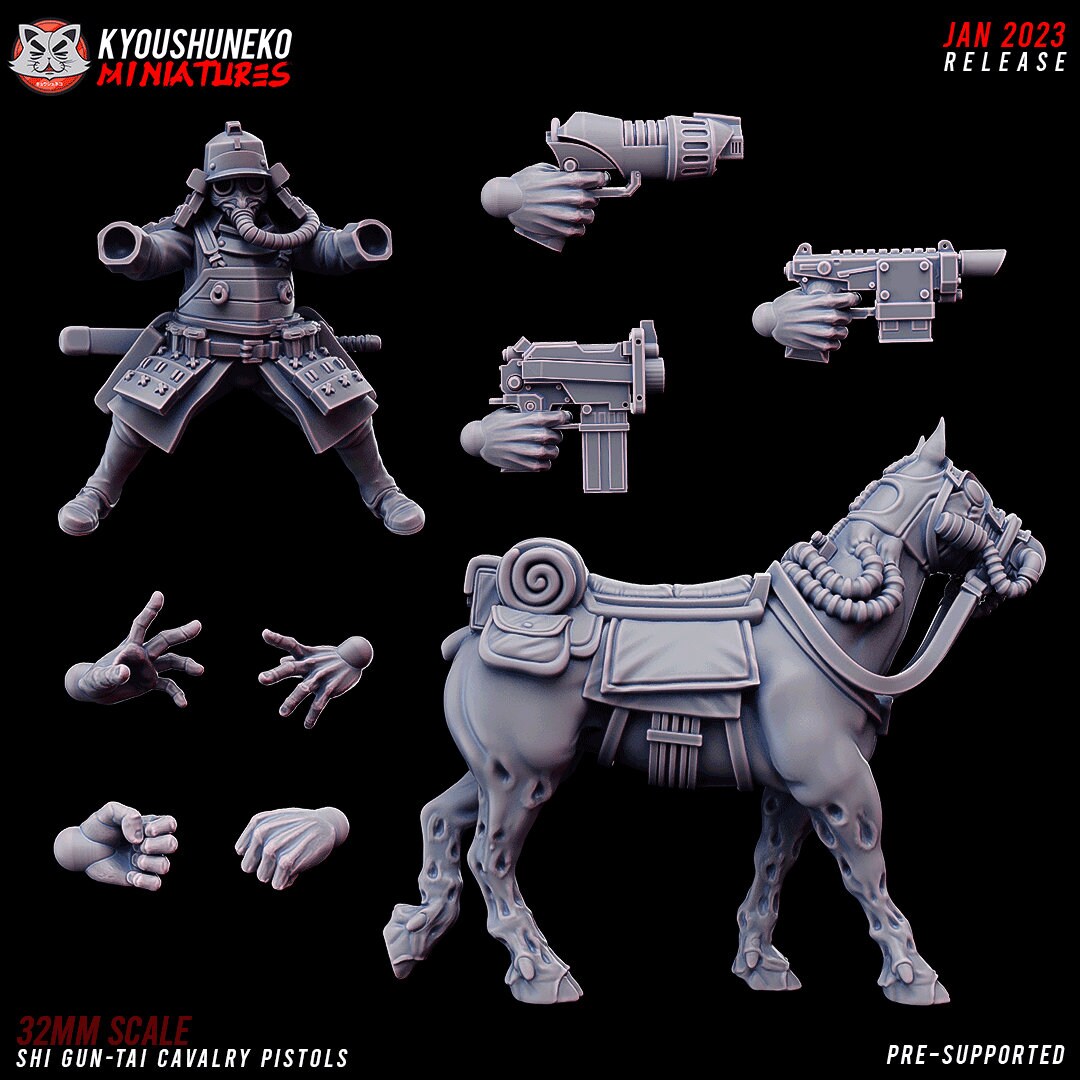 Japanese Pistol Tough Riders | Future Sci-Fi | Grimdark Tabletop Gaming | Resin 3D Printed Miniature | Kyoushuneko