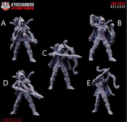 High Elf Female Shadow Warriors | Bows or Swords | Resin 3D Printed Miniatures | Kyoushuneko | Table Top Gaming | RPG | D&D | Pathfinder