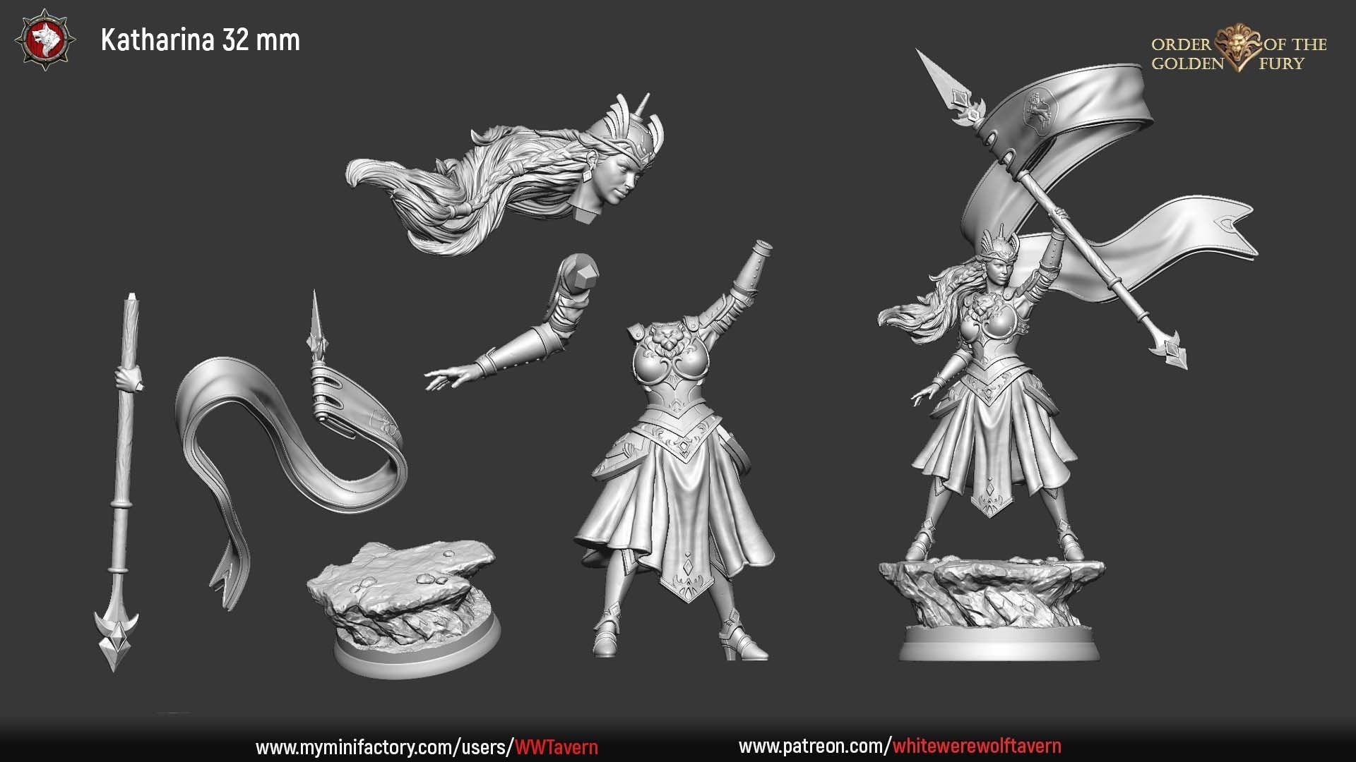 Katharina | Order Of The Golden Fury | Multiple Scales | Resin 3D Printed Miniature | White Werewolf Tavern | RPG | D&D | DnD