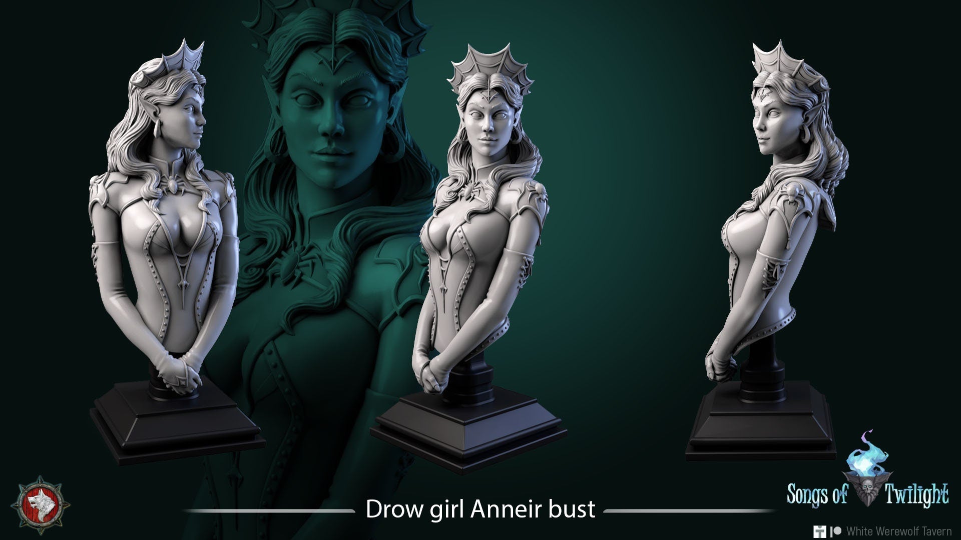 Drow Girl Anneir | Songs Of Twilight | Bust | Resin 3D Printed Miniature | White Werewolf Tavern