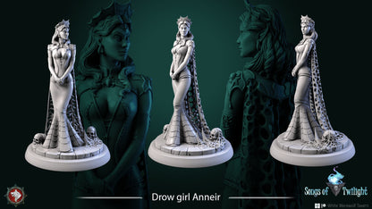 Drow Girl Anneir | Songs Of Twilight  | Multiple Scales | Resin 3D Printed Miniature | White Werewolf Tavern | RPG | D&D | DnD