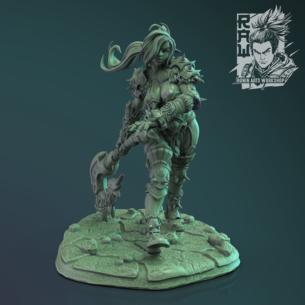 Orc Female Axe Master | Claws of Hacta | 35mm Scale | Resin 3D Printed Miniature | Ronin Arts Workshop | Guild Wars