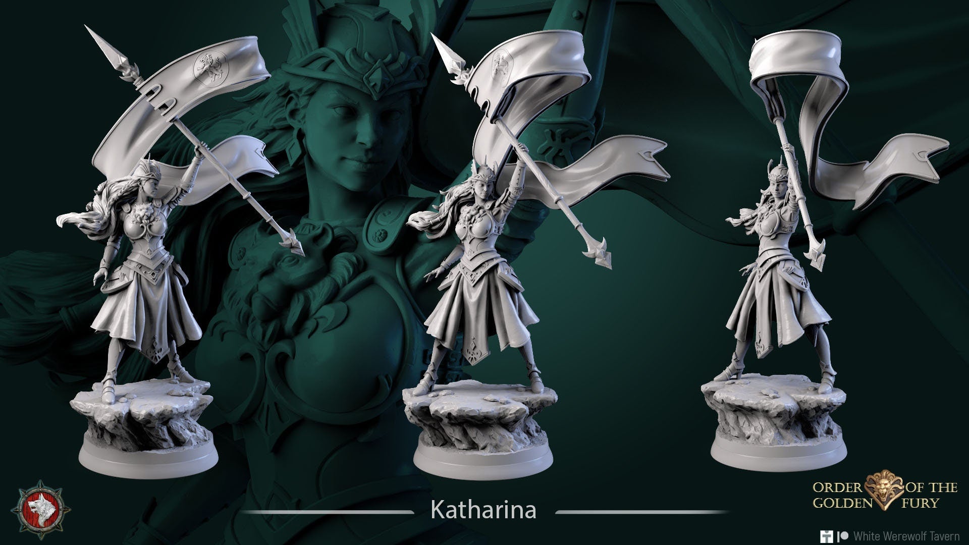 Katharina | Order Of The Golden Fury | Multiple Scales | Resin 3D Printed Miniature | White Werewolf Tavern | RPG | D&D | DnD