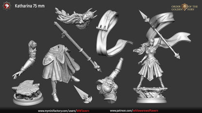 Katharina | Order Of The Golden Fury | Multiple Scales | Resin 3D Printed Miniature | White Werewolf Tavern | RPG | D&D | DnD