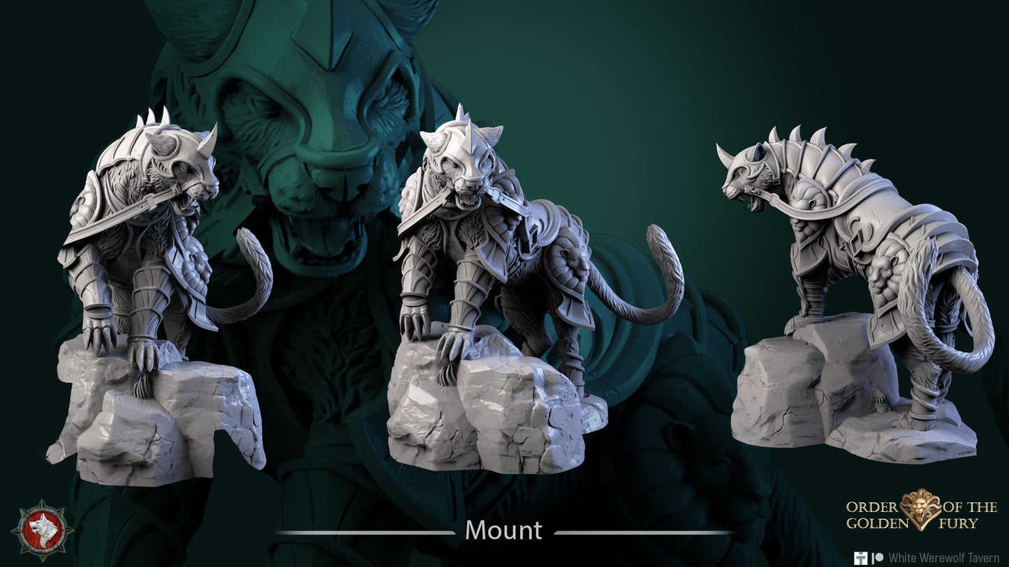 Big Cat Mount | Order Of The Golden Fury | Resin 3D Printed Miniature | White Werewolf Tavern | RPG | D&D | DnD