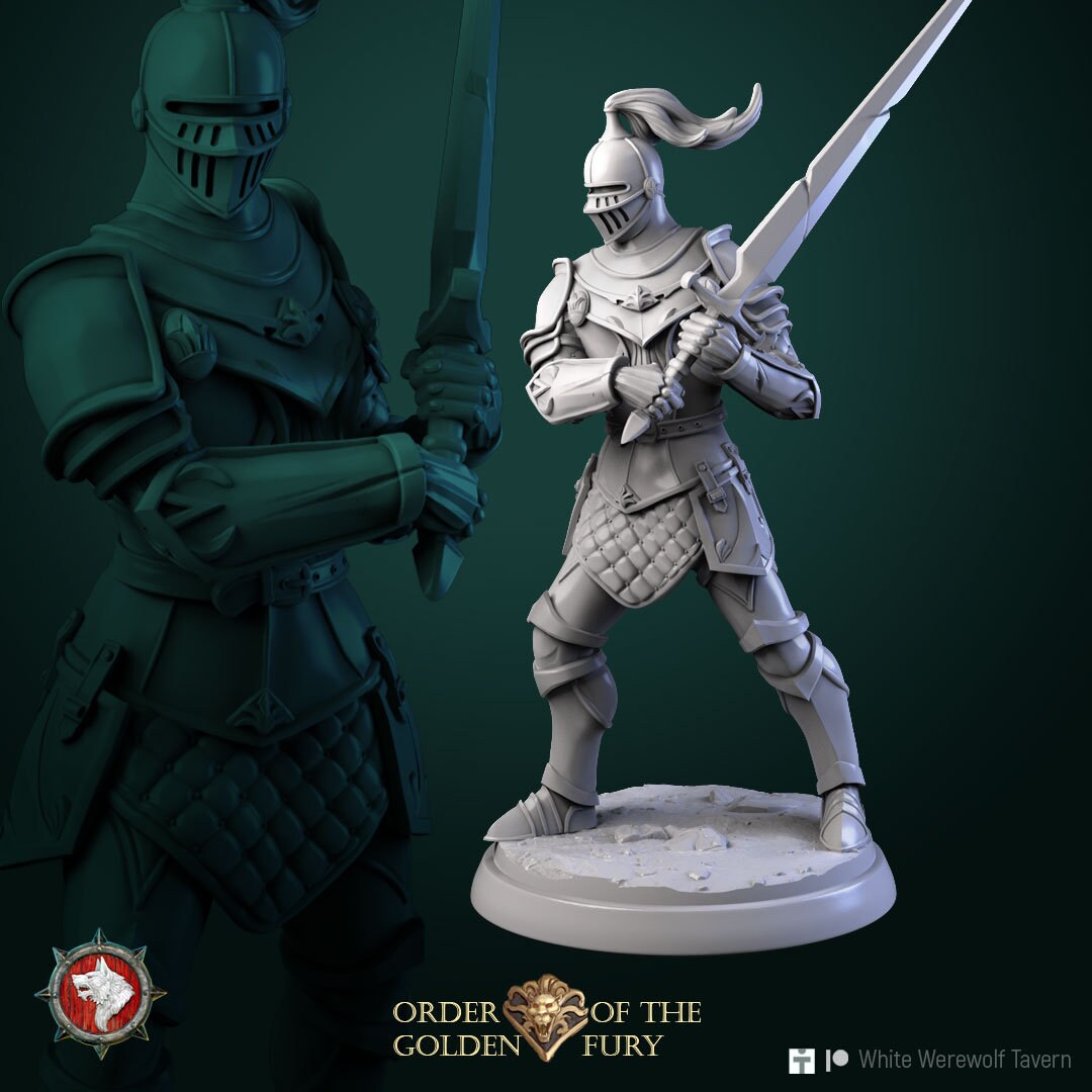 Knights | Order Of The Golden Fury | Resin 3D Printed Miniature | White Werewolf Tavern | RPG | D&D | DnD