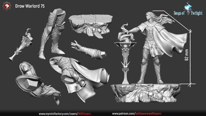 Drow Warlord | Songs Of Twilight  | Multiple Scales | Resin 3D Printed Miniature | White Werewolf Tavern | RPG | D&D | DnD