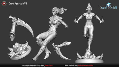 Drow Assassins Females set | Songs Of Twilight | Resin 3D Printed Miniature | White Werewolf Tavern | RPG | D&D | DnD