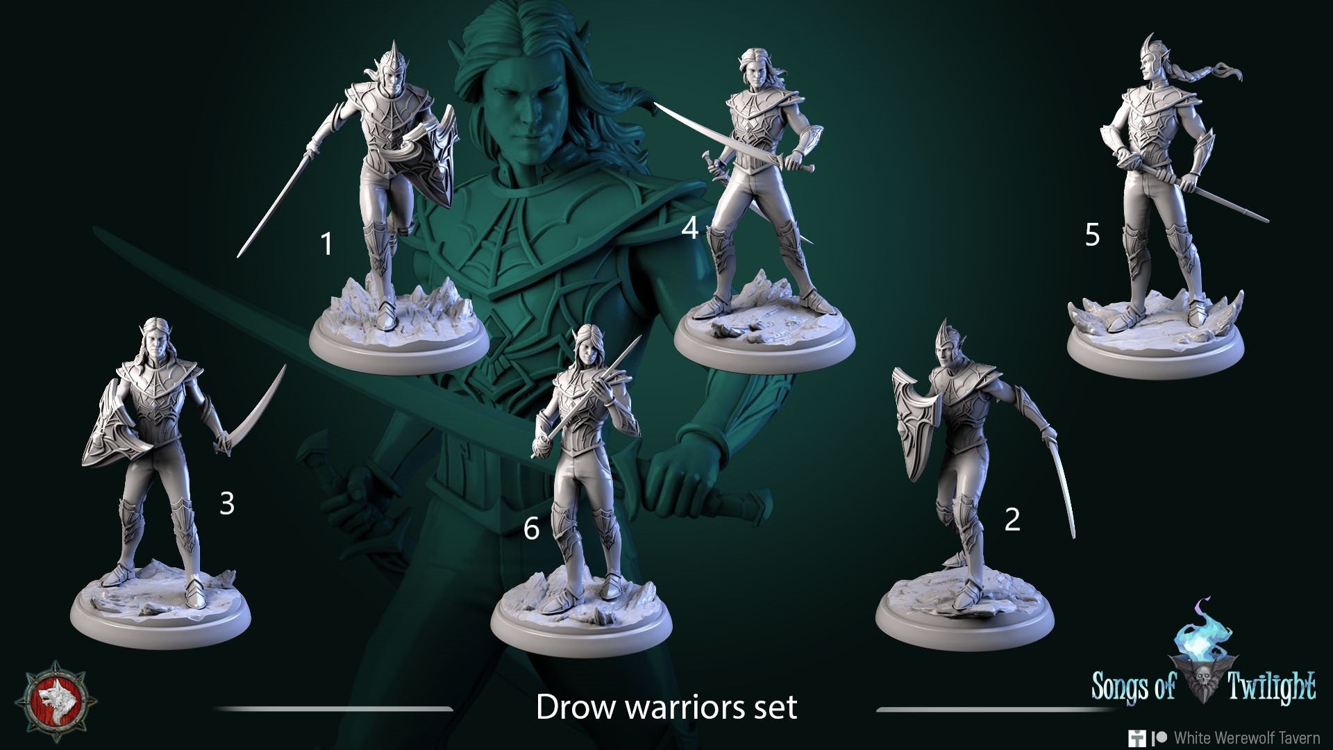 Drow Warriors Set | Songs Of Twilight | Resin 3D Printed Miniature | White Werewolf Tavern | RPG | D&D | DnD