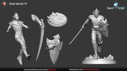 Drow Warriors Set | Songs Of Twilight | Resin 3D Printed Miniature | White Werewolf Tavern | RPG | D&D | DnD