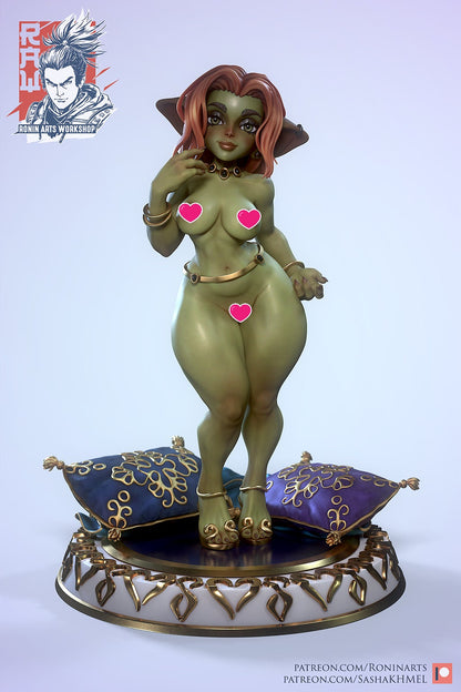 Goblin Girl Pinup (Aikten) | Nude or Clothed | 75/120mm Scale | Resin 3D Printed Miniature | Ronin Arts Workshop