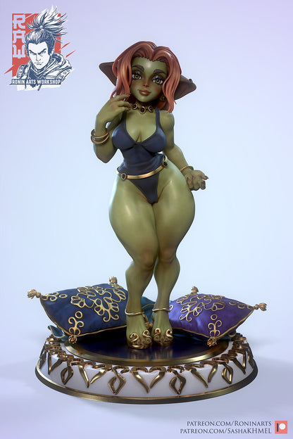 Goblin Girl Pinup (Aikten) | Nude or Clothed | 75/120mm Scale | Resin 3D Printed Miniature | Ronin Arts Workshop