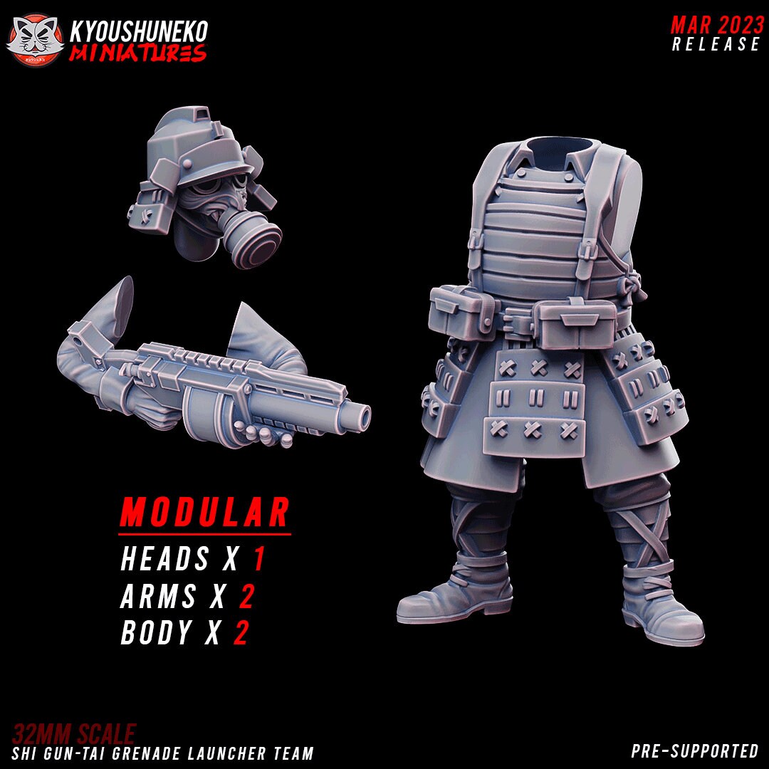 Japanese Grenade Launcher Team | Imperial Shi-gun Guard | Grimdark Sci-Fi Tabletop Gaming | Resin 3D Printed Miniature | Kyoushuneko