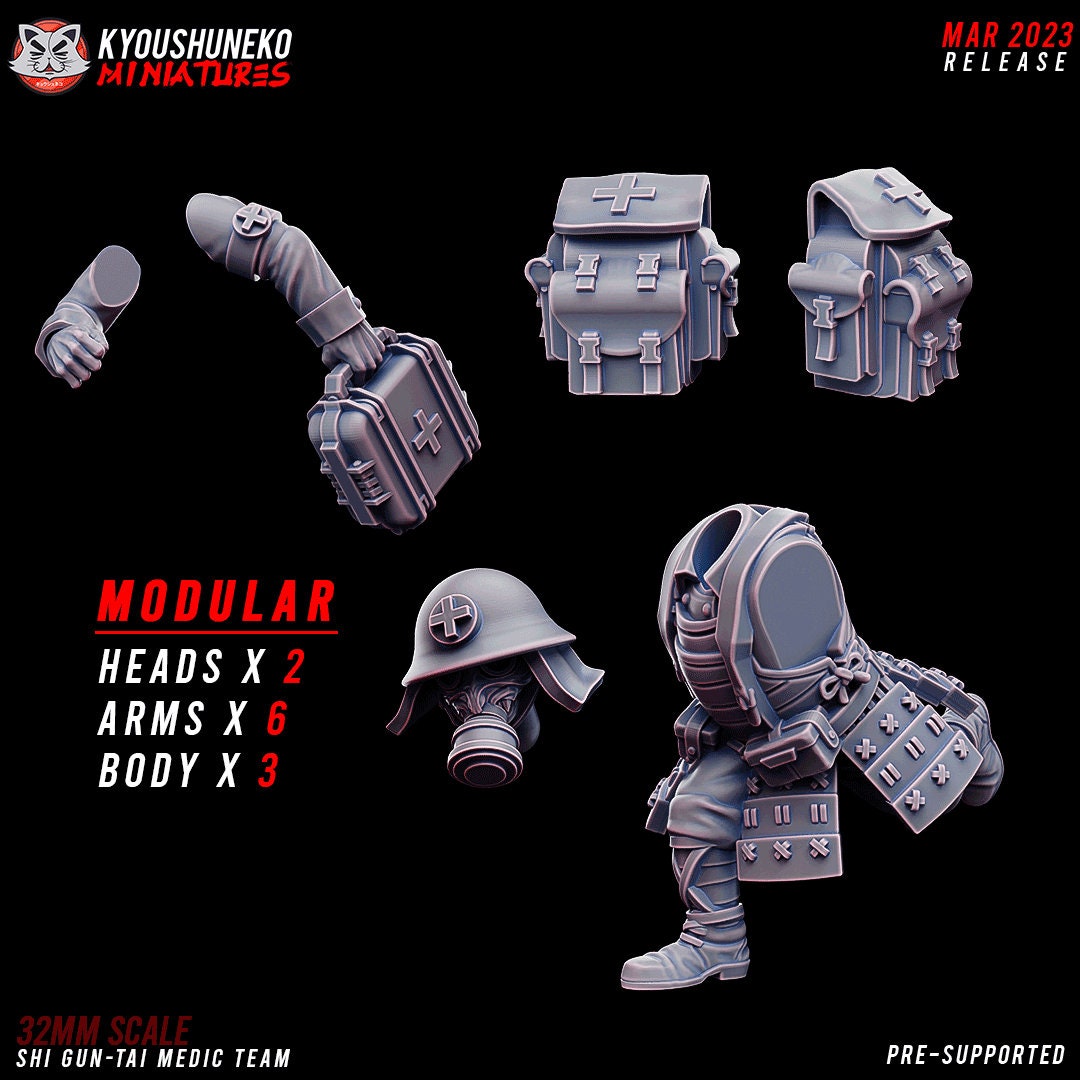 Medic Team | Japanese Imperial Shi-gun Guard | Grimdark Sci-Fi Tabletop Gaming | Resin 3D Printed Miniature | Kyoushuneko