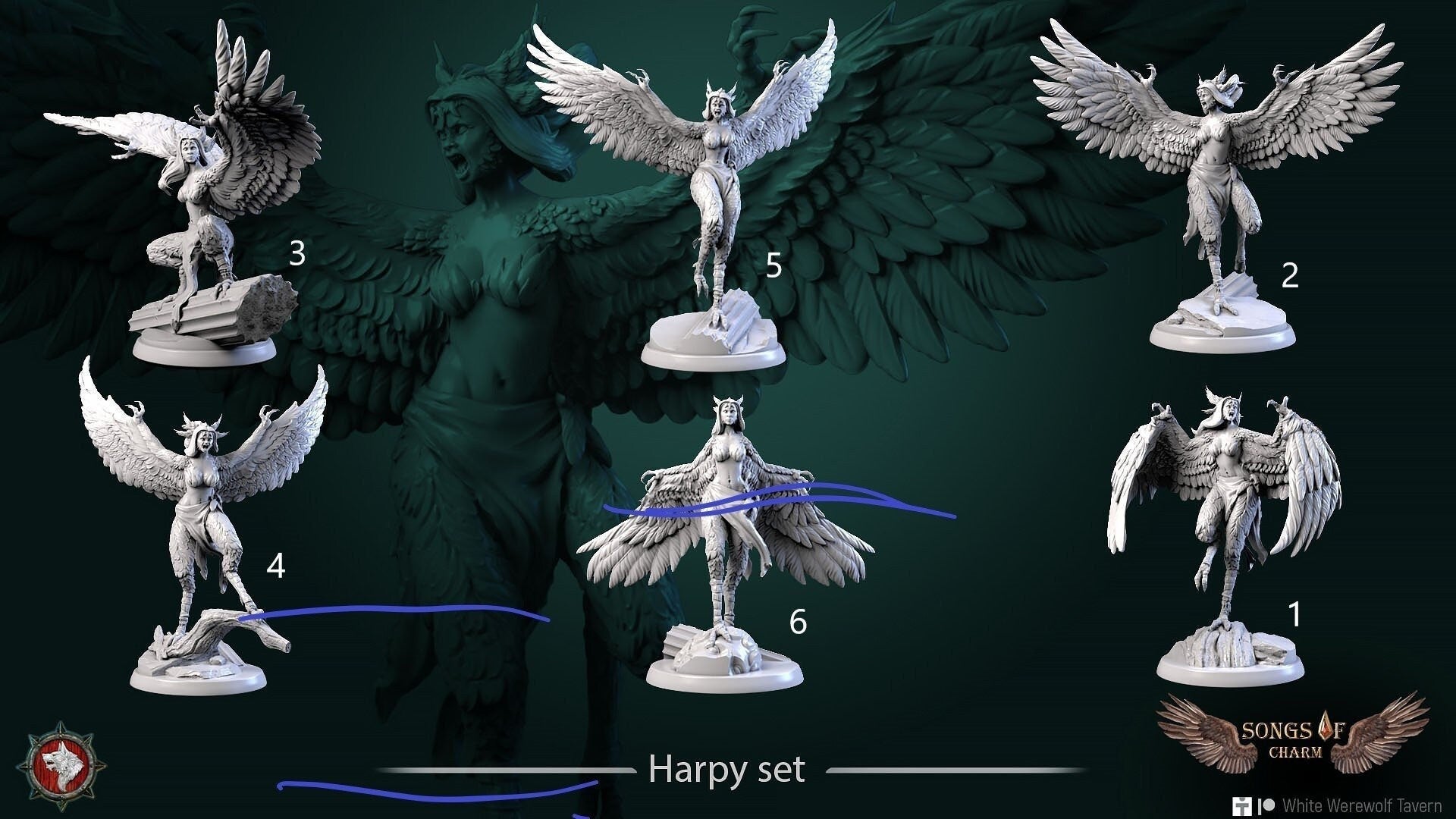 Harpies | Songs Of Charm | Resin 3D Printed Miniature | White Werewolf Tavern | RPG | D&D | DnD