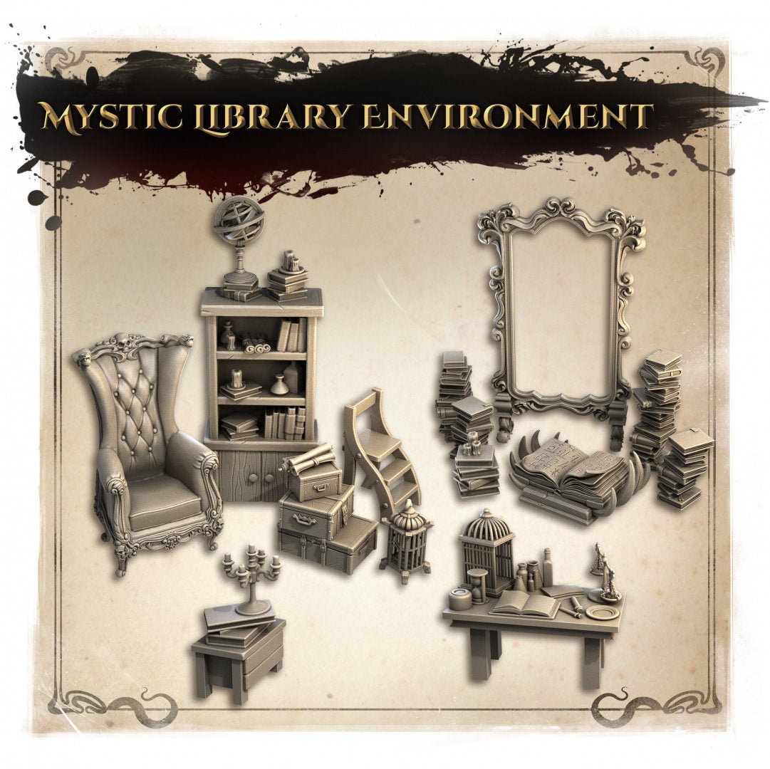Asylum Library Furniture | Wicked Hills | Resin 3D Printed Miniature | RPG | DND