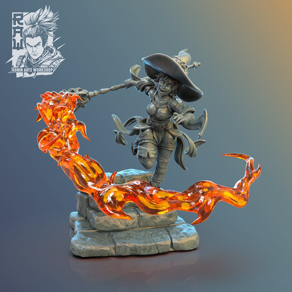 Fire Witch Braccia | Pyromancers | 35mm Scale | Resin 3D Printed Miniature | Ronin Arts Workshop | Guild Wars