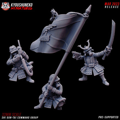 Command Group | Japanese Imperial Shi-gun Guard | Future Sci-Fi | Grimdark Tabletop Gaming | Resin 3D Printed Miniature | Kyoushuneko