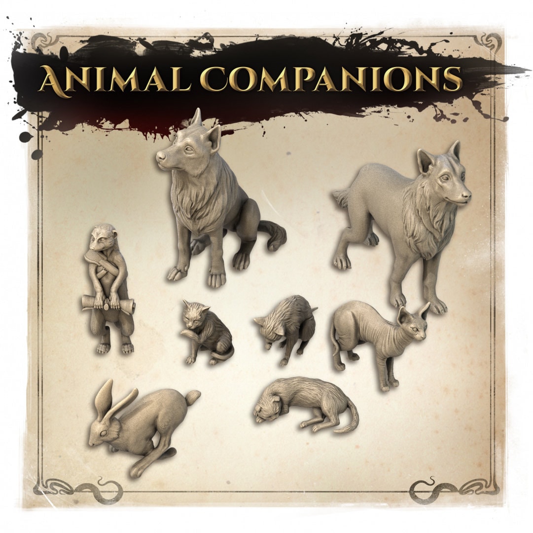 Animal Familiar Companions | Wicked Hills | Resin 3D Printed Miniature | RPG | DND