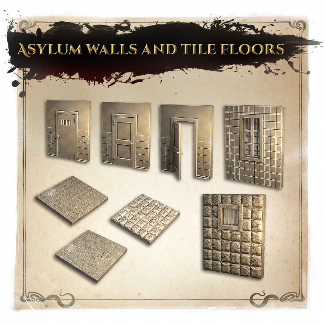 Asylum Wall & Floor Tiles | Wicked Hills | Resin 3D Printed Miniature | RPG | DND