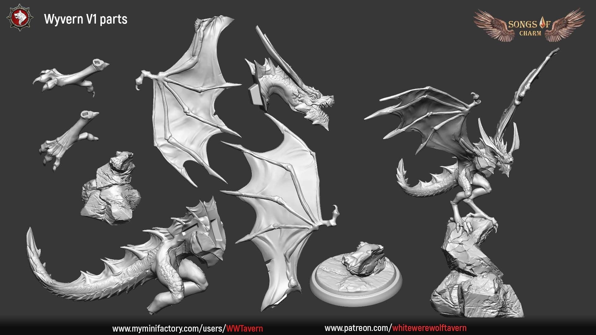 Wyverns | Songs Of Charm | Resin 3D Printed Miniature | White Werewolf Tavern | RPG | D&D | DnD
