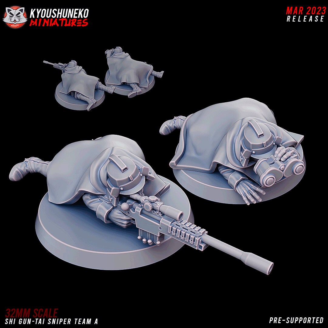 Sniper Teams | Japanese Imperial Shi-gun Guard | Grimdark Sci-Fi Tabletop Gaming | Resin 3D Printed Miniature | Kyoushuneko