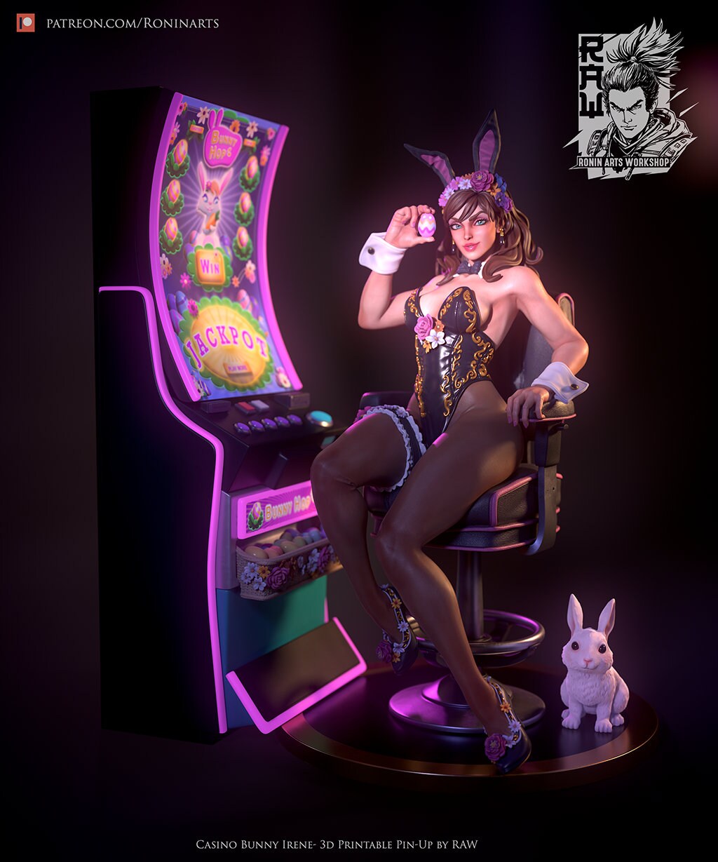 Jackpot Pin-up | Casino Hostess Irene | Clothed or Nude | Resin 3D Printed Pinup | Ronin Arts Workshop