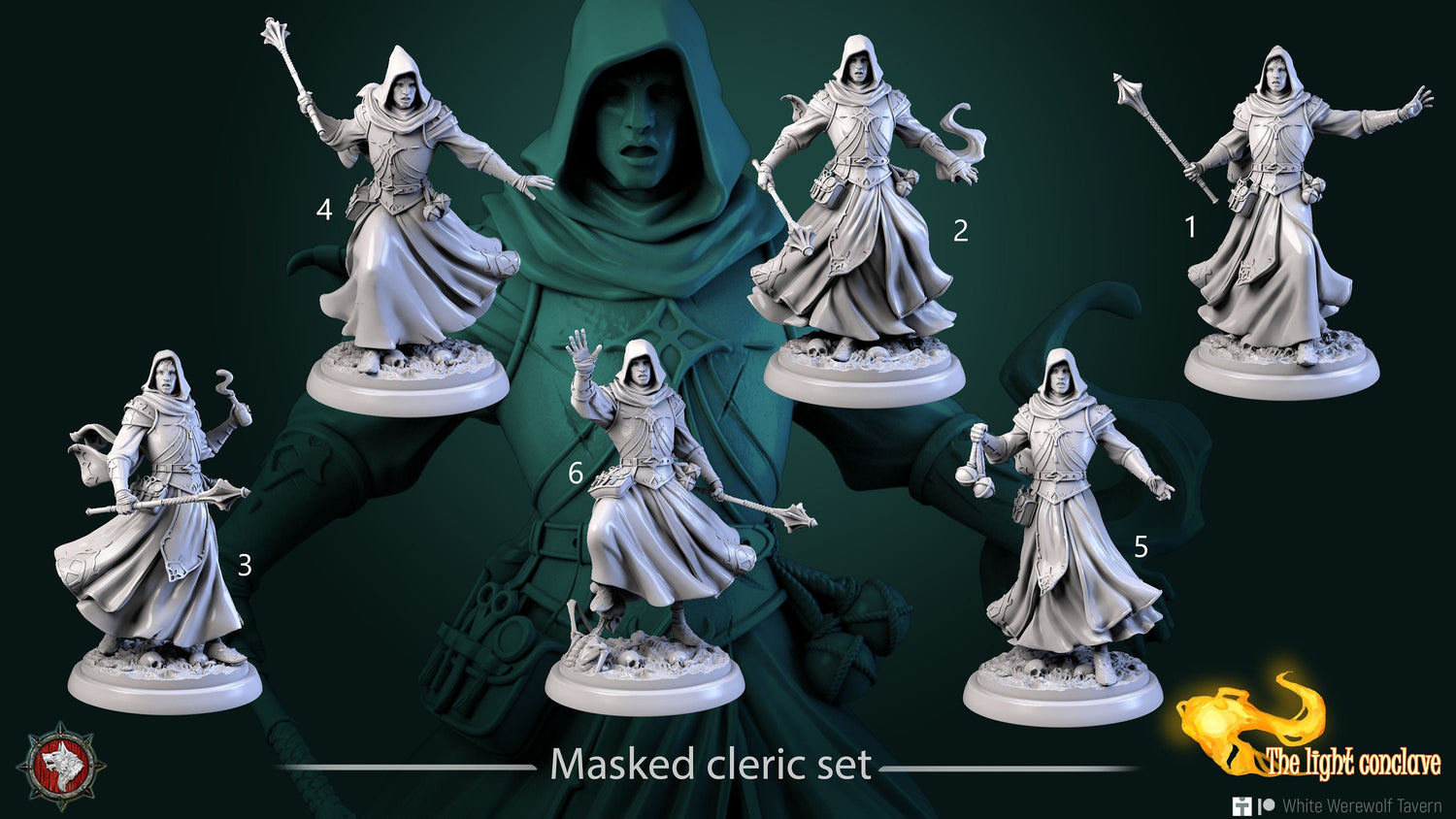 Masked Cleric Set | The Light Conclave | Resin 3D Printed Miniature | White Werewolf Tavern | RPG | D&D | DnD