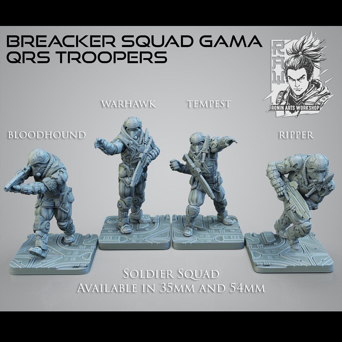 QRS Trooper Squad | Sci-Fi / Cyberpunk | Resin 3D Printed Miniature | Ronin Arts Workshop