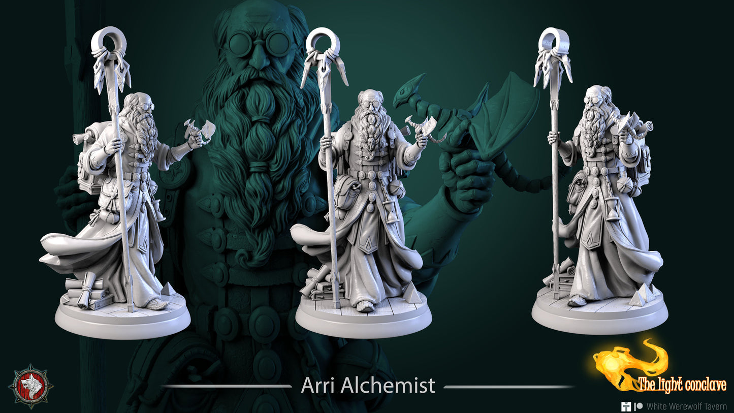 Alchemist Arri | The Light Conclave | Multiple Scales | Resin 3D Printed Miniature | White Werewolf Tavern | RPG | D&D | DnD