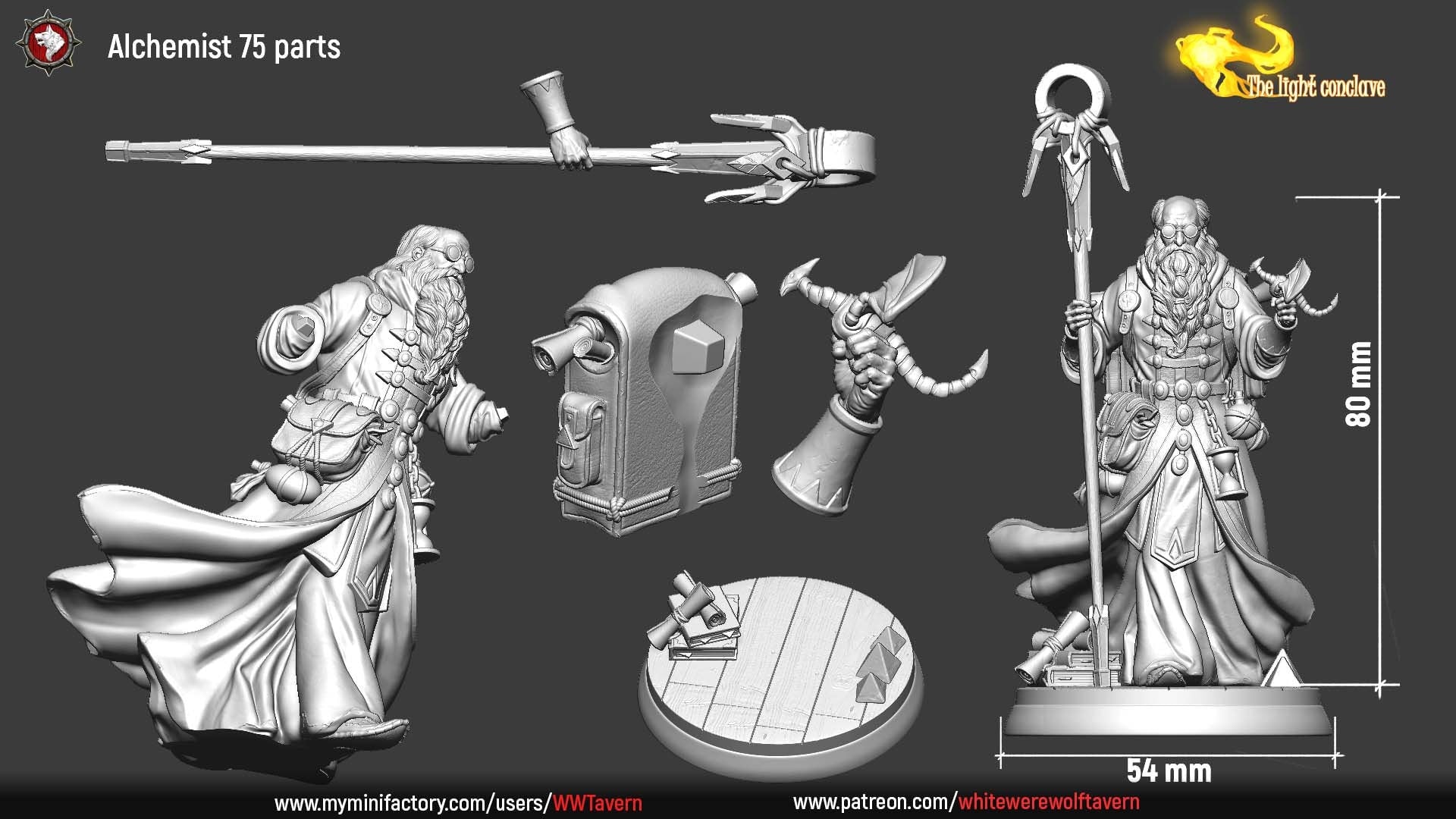 Alchemist Arri | The Light Conclave | Multiple Scales | Resin 3D Printed Miniature | White Werewolf Tavern | RPG | D&D | DnD