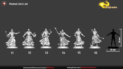 Masked Cleric Set | The Light Conclave | Resin 3D Printed Miniature | White Werewolf Tavern | RPG | D&D | DnD