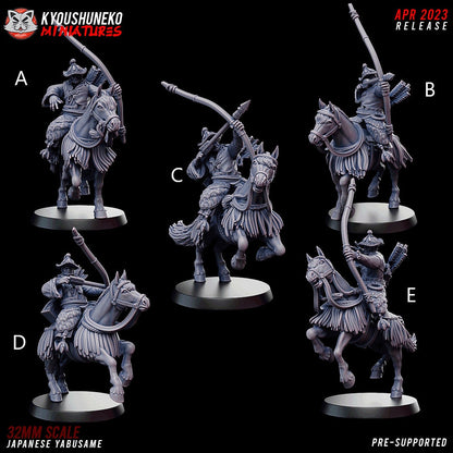 Japanese Mounted Archers | Yabusame | Resin 3D Printed Miniatures | Kyoushuneko | Table Top Gaming | RPG | D&D | Pathfinder