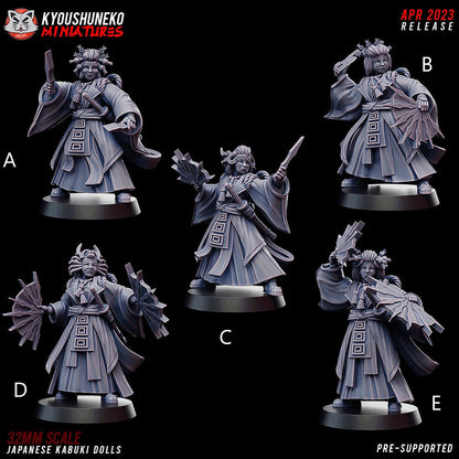 Kabuki Dolls | Resin 3D Printed Miniatures | Kyoushuneko | Table Top Gaming | RPG | D&D | Pathfinder