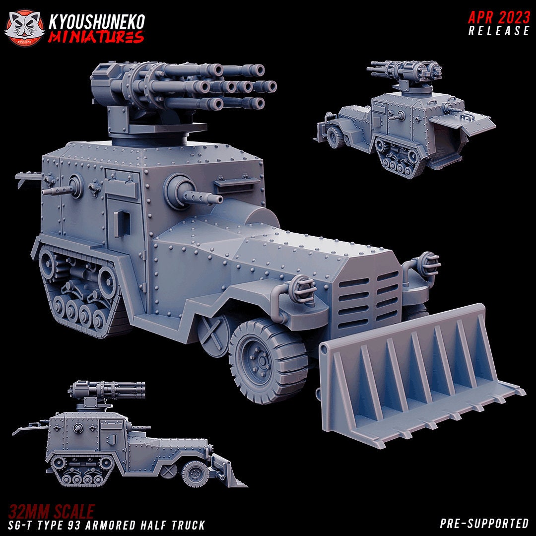 Armored Half-Truck (Type 93) | Multiple Weapon Types | Japanese Imperial Shi-gun Guard | Grimdark Sci-Fi | Resin 3D Printed | Kyoushuneko