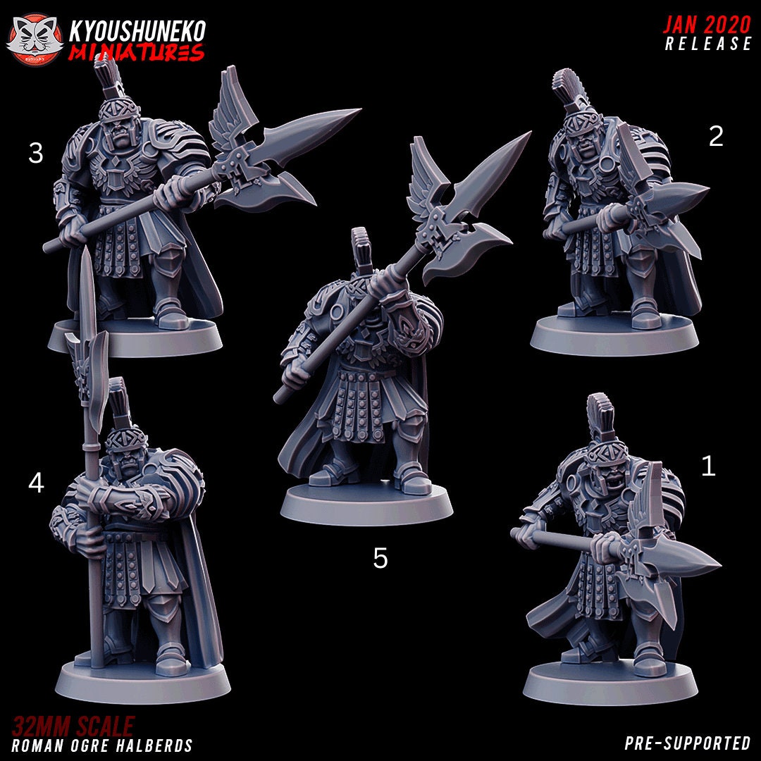 Roman Ogre Legionnaires (Halberd) |  Resin 3D Printed Miniatures | Kyoushuneko | Table Top Gaming | RPG | D&D | Pathfinder