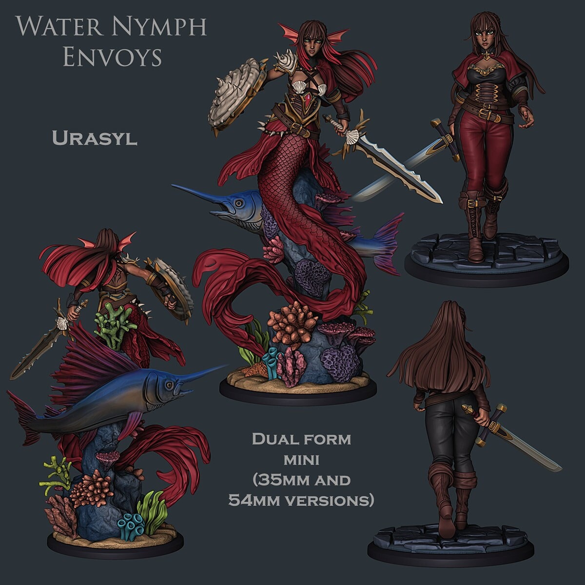Urasyl the Warrior / Water Nymph | 35mm/54mm | NSFW Nymph Available | Resin 3D Printed Miniature | Ronin Arts Workshop