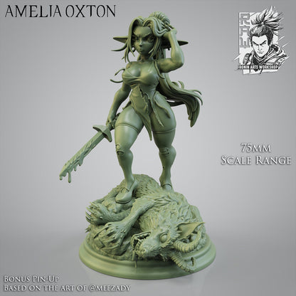 Goblin Warrior Pinup (Amelia) | Nude or Clothed | 75/120mm Scale | Resin 3D Printed Miniature | Ronin Arts Workshop