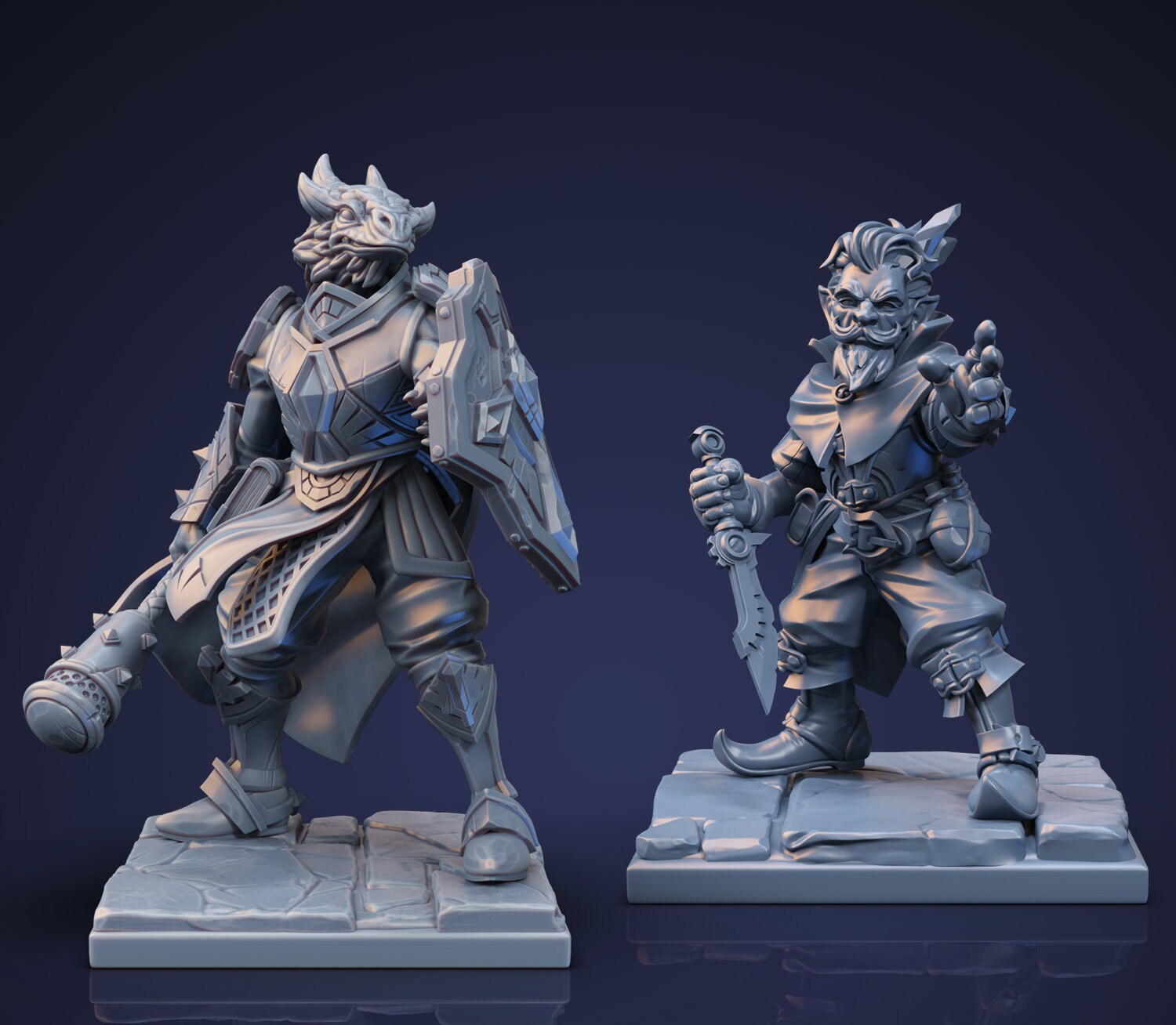 RPG Heroes - Lizardman Paladin and Gnome Rogue | 35mm Scale | Resin 3D Printed Miniature | Ronin Arts Workshop