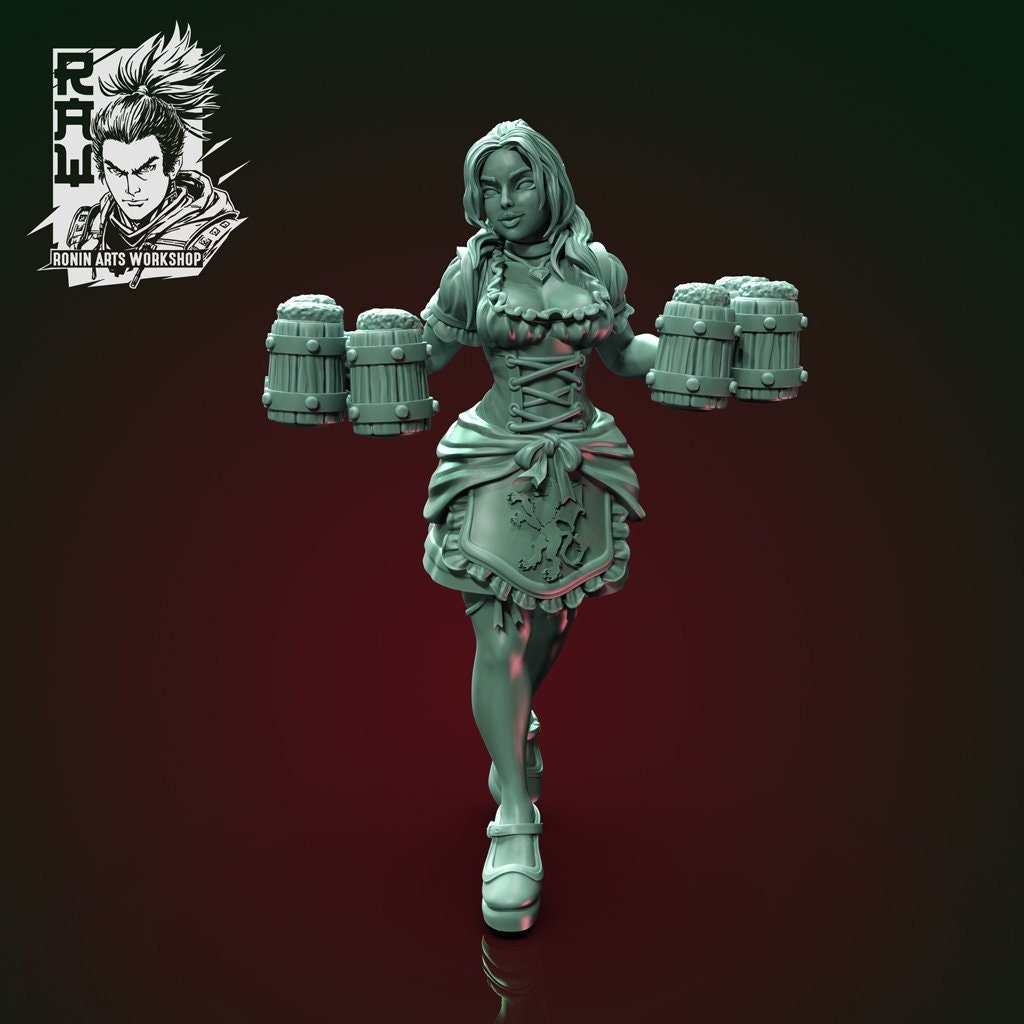Barmaid / Tavern Wench | Multiple Scales | Resin 3D Printed Miniature | Ronin Arts Workshop