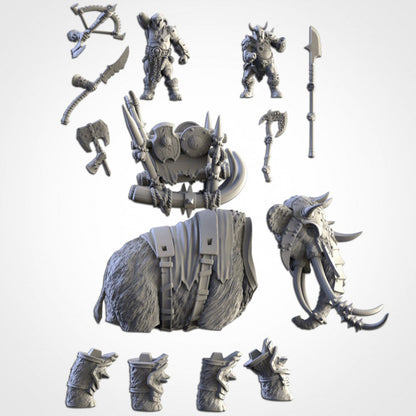 Ogres on War Mammoth| Northern Ogres | Resin 3D Printed Miniature | Txarli Factory | RPG | D&D