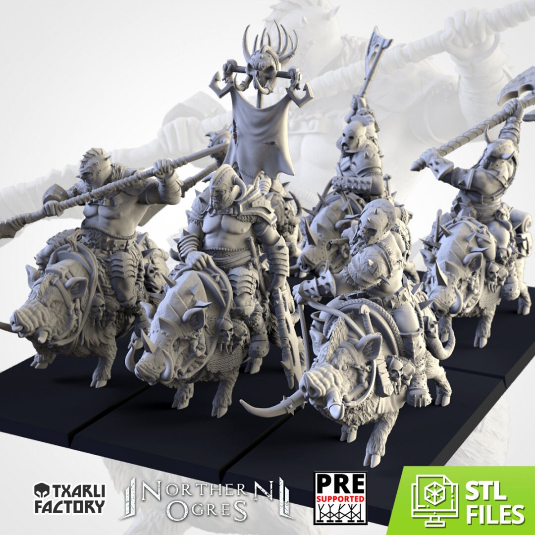 Grimhorn Rhinox Rider Proxies (Boar Riders) | Northern Ogres | Resin 3D Printed Miniature | Txarli Factory | RPG | D&D | Warhammer