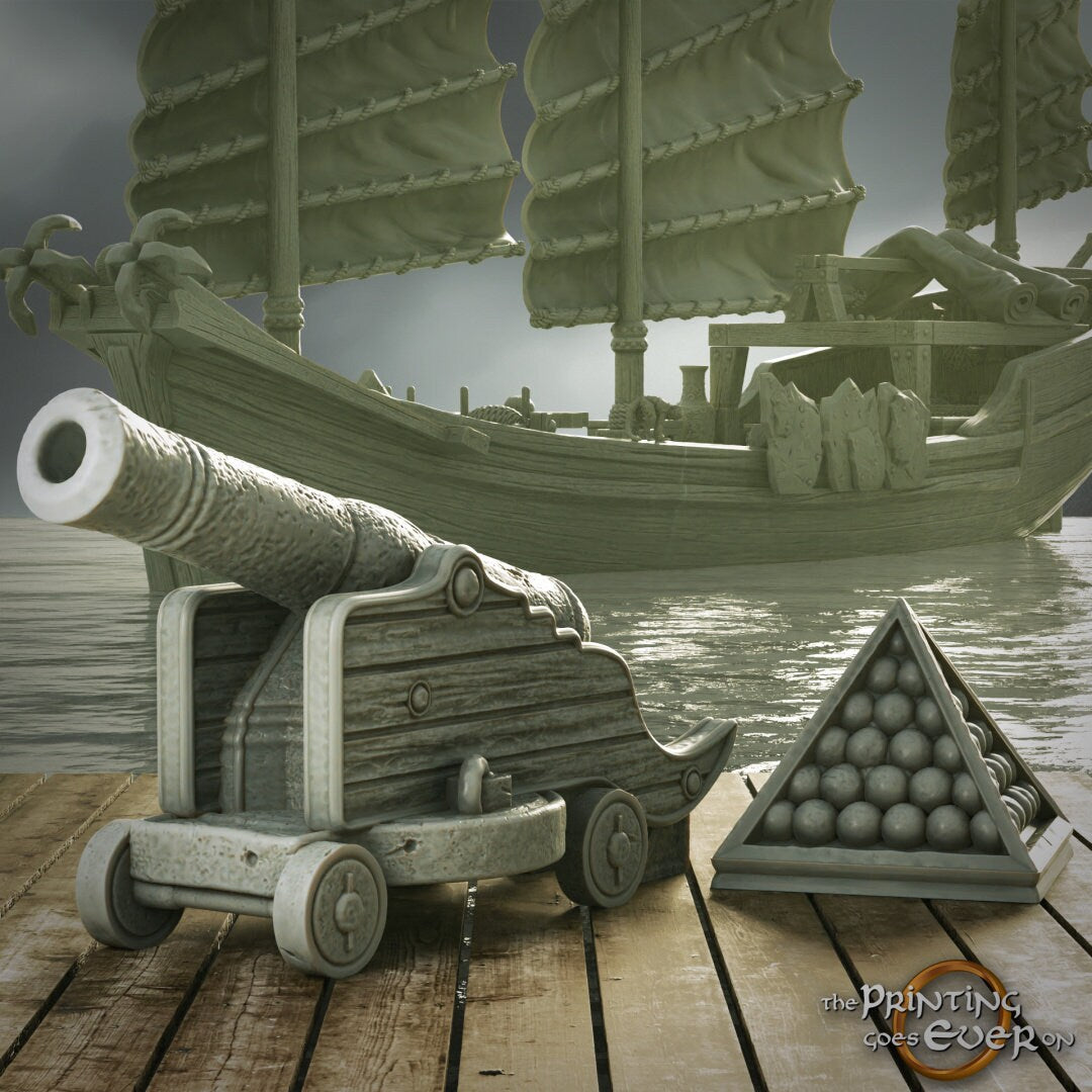 Cannon with Cannonballs | Resin 3D Printed Miniatures | Table Top Gaming | RPG | D&D | MESBG