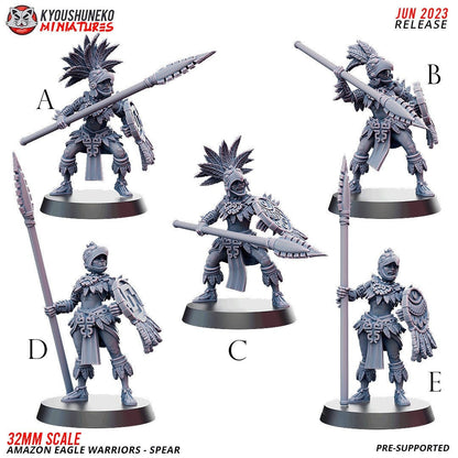 Amazon Eagle Warriors with Spears | Resin 3D Printed Miniatures | Kyoushuneko | Table Top Gaming | RPG | D&D | Pathfinder