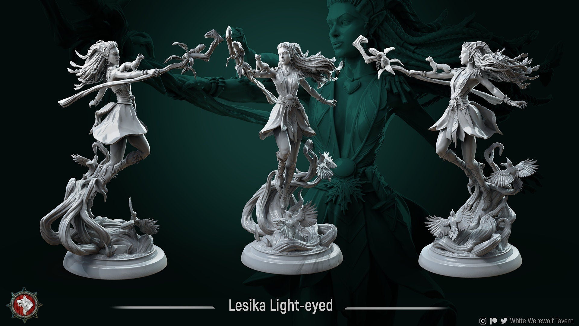 Lesika Light-Eyed Druid | Full Model | Resin 3D Printed Miniature | White Werewolf Tavern