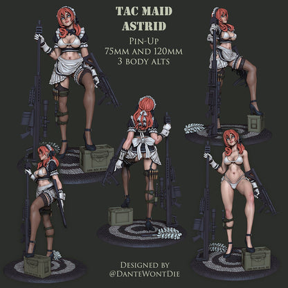 Astrid - Sexy Maid with Sniper Rifle | Assassin | 75mm / 120mm | 3 Variants| Resin 3D Printed Pinup | Ronin Arts Workshop