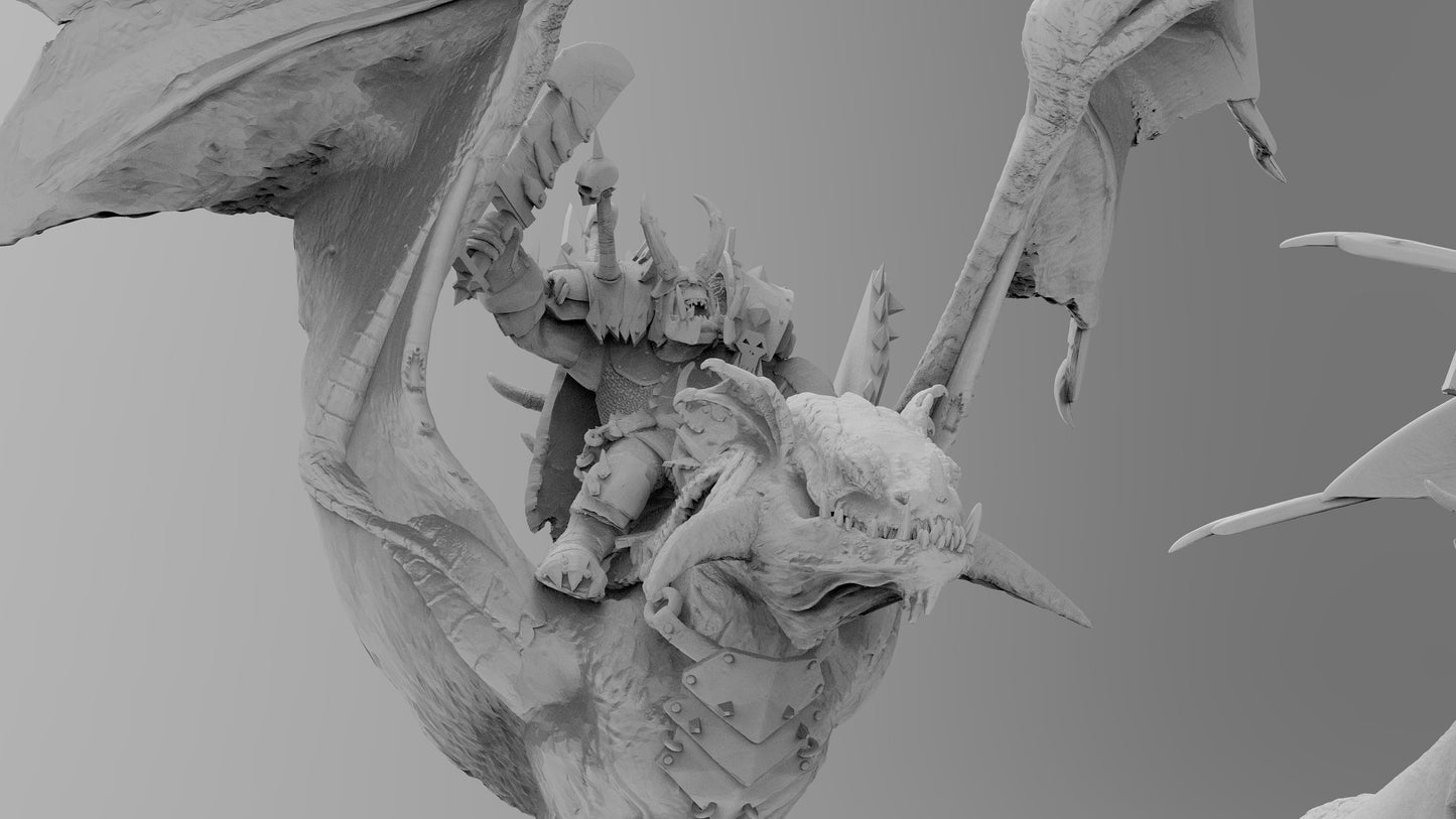 Orc Warboss on Wyvern | 6 Poses | Resin 3D Printed Miniatures | EmanG | Table Top Gaming | RPG | D&D | Pathfinder