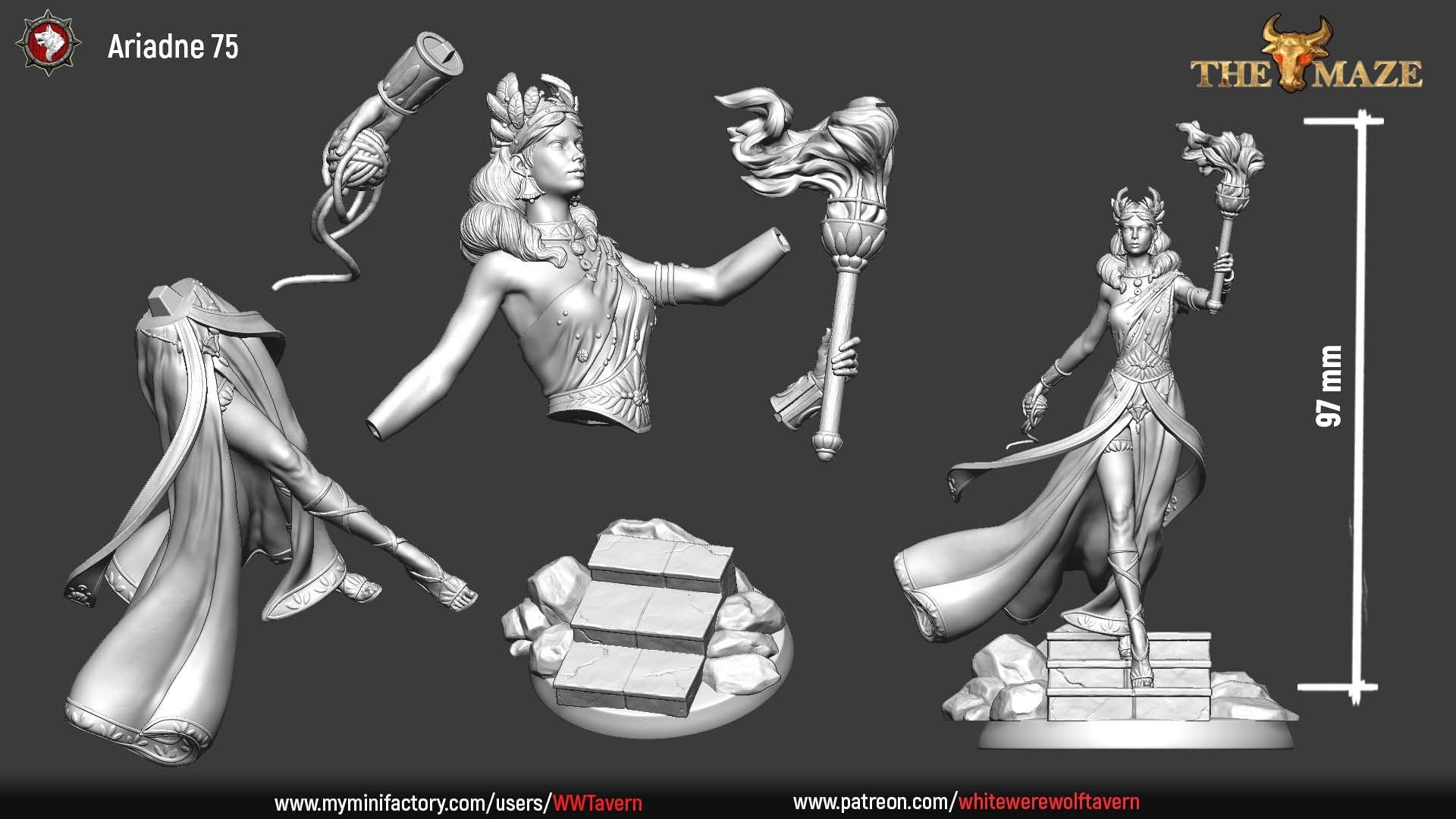 Ariadne | The Maze | Multiple Scales | Resin 3D Printed Miniature | White Werewolf Tavern